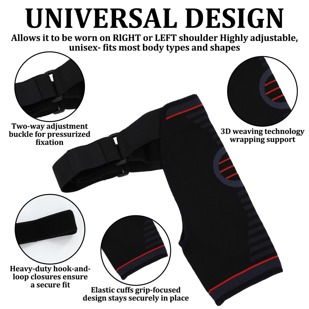 Giococo Adjustable Shoulder Brace for Women & Men,Shoulder Pain Relief & Sports Protection，Rotator Cuff Compression Sleeve With replacement straps -One Size Fits Most (Black)