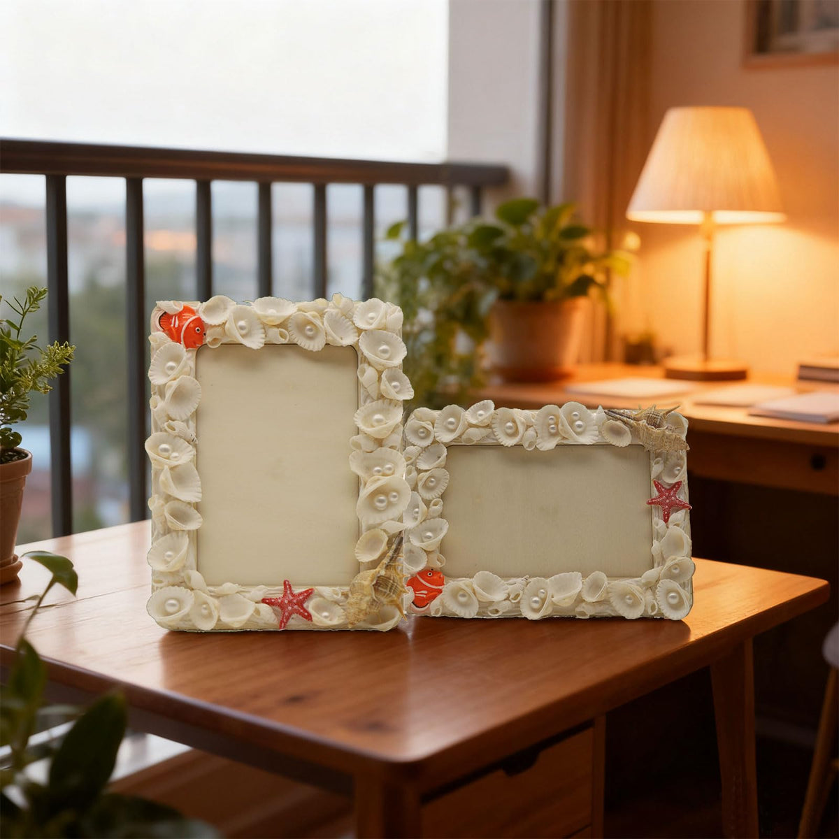 Fenzonmic DIY Wooden Photo Frame Kit – Includes Cream Glue Gun & Resin Decor (Shells, Pearls, Sea-Themed) for 4x6 Inch (10x15cm) Pictures, Creative Craft Gift for Friends, Family