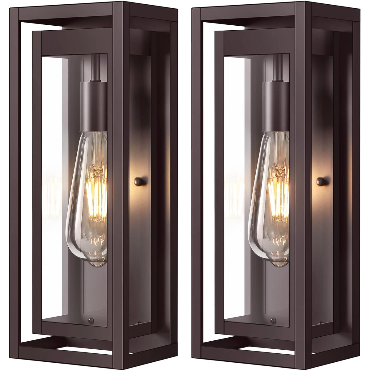 Slypadan Outdoor Light Fixture 15in Oil-Rubbed Bronze Waterproof Wall Sconces 2-Pack with Clear Glass Shade