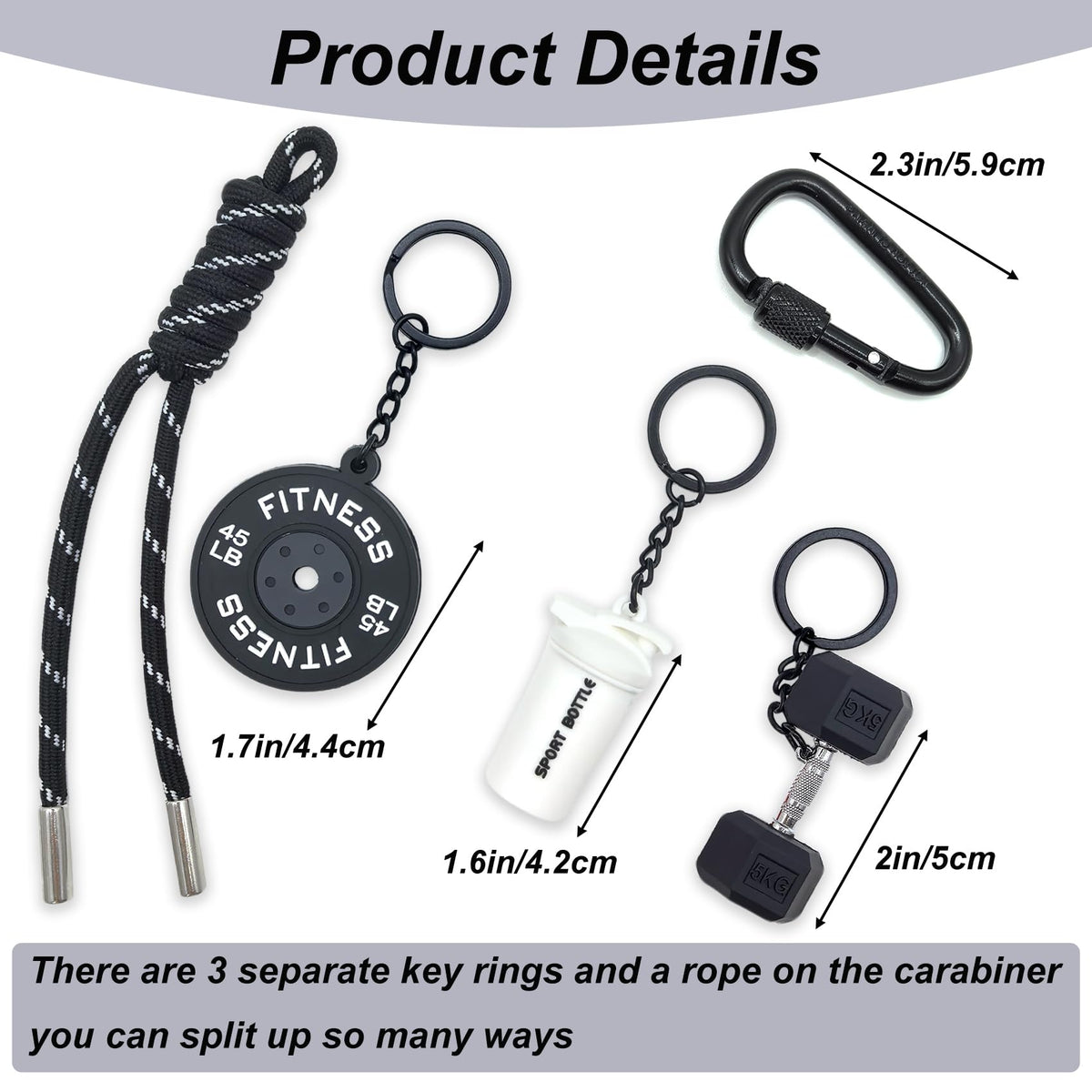 COZIYIAIRD Gym Keychain Charm, Dumbbell Keychain, Bag Charms for Women and Men, Fitness Key Chain Gifts for Gym Lovers(Black and White)