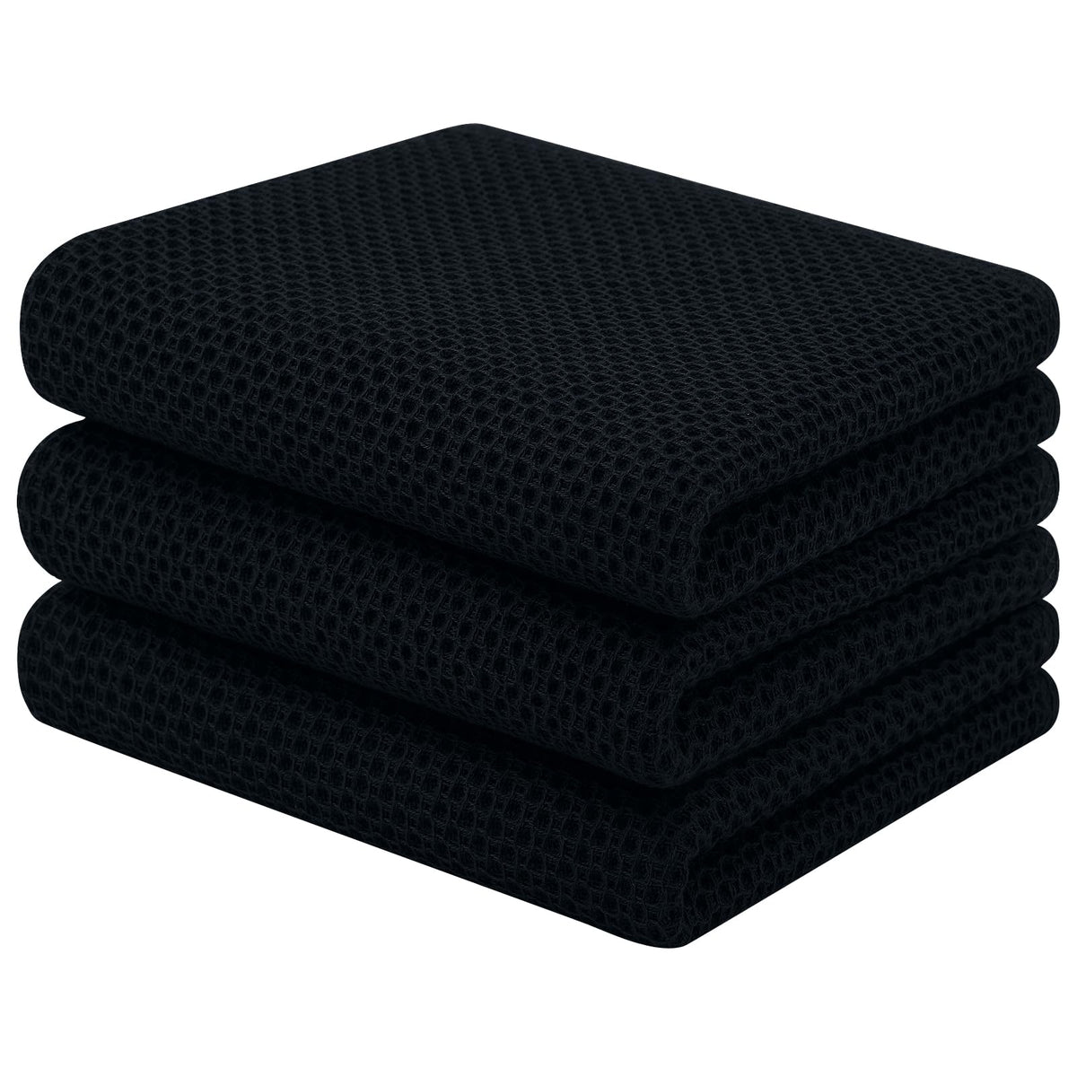 Homaxy 100% Cotton Waffle Weave Kitchen Towels, 3-Pack Ultra Soft Absorbent Dish Towels, Quick Drying Cleaning Towels, 13 x 28 Inches, Black