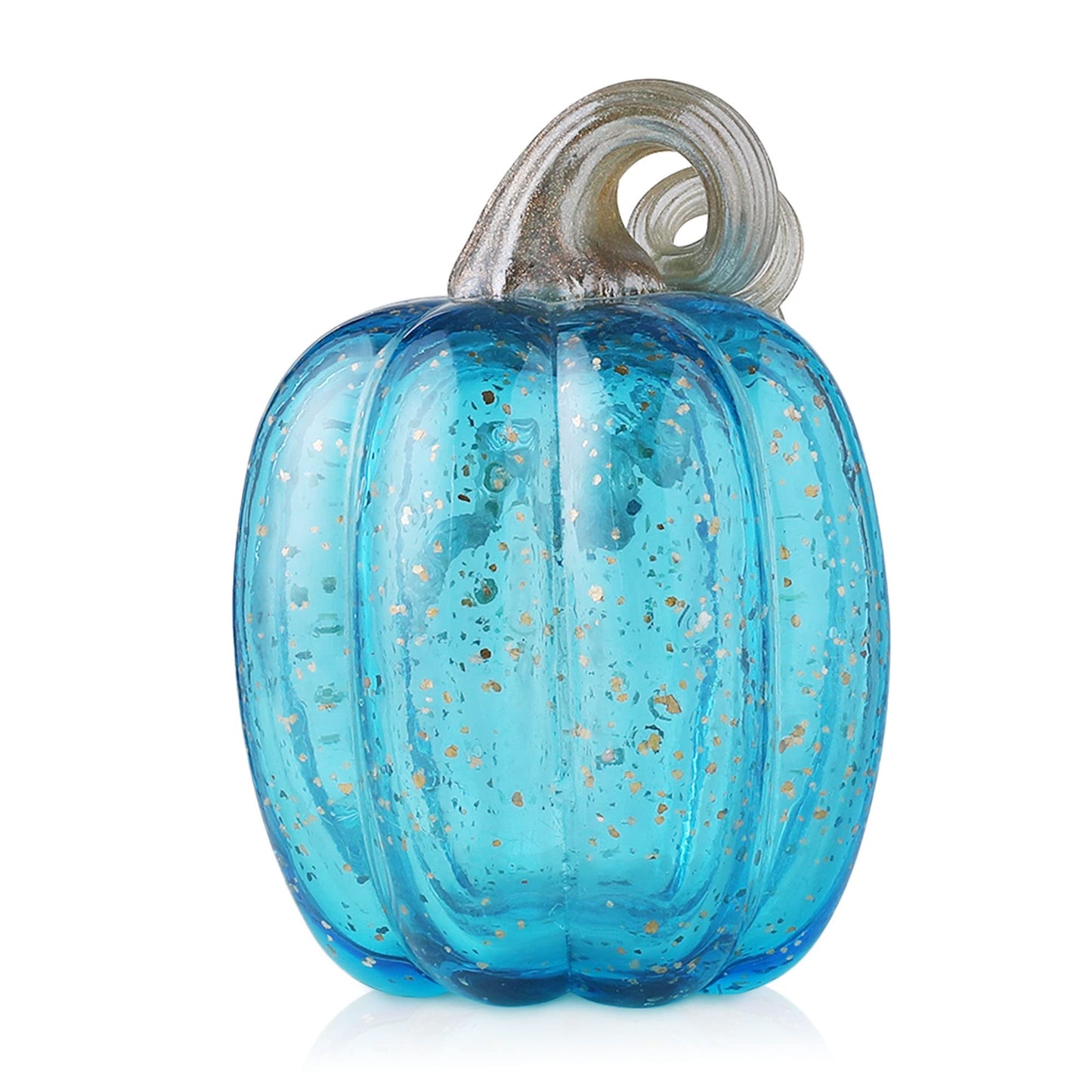 Glitzhome Decorative Hand Blown Glass Pumpkin Figurine, 6.1" H, Blue