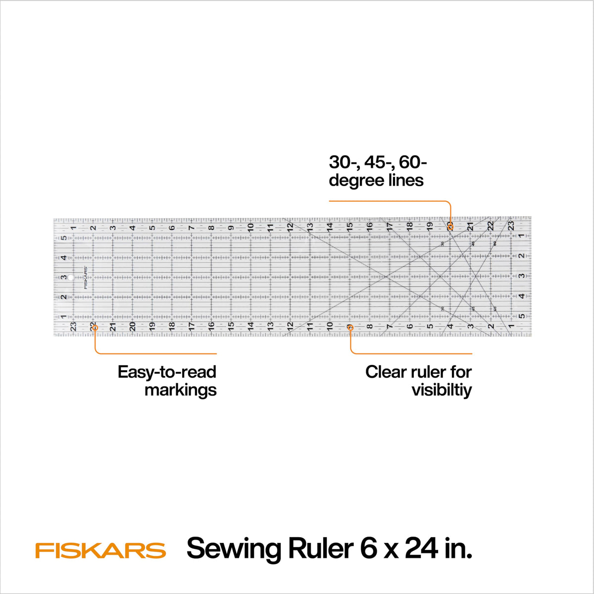 Fiskars Sewing Ruler (6"x 24") - Sewing and Quilting Ruler with Gridlines - Arts and Craft Supplies - Clear/Black