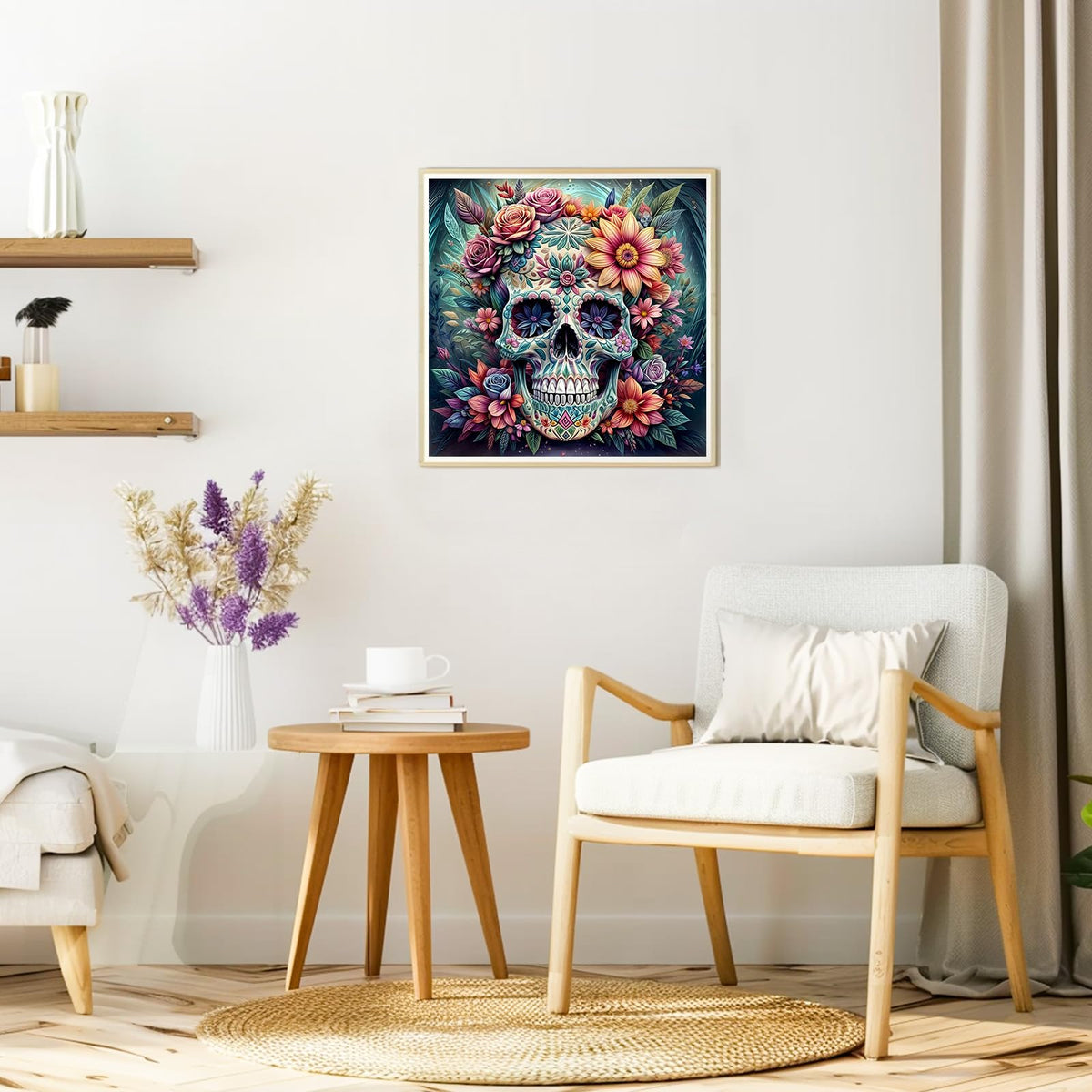 DOMROM Skull Flower Diamond Painting Kits for Adults, Skull Diamond Art Kits for Adults Beginner, DIY Full Drill Diamond Dots Paintings with Diamonds Gem Art and Crafts for Home Decor 12x12 inch