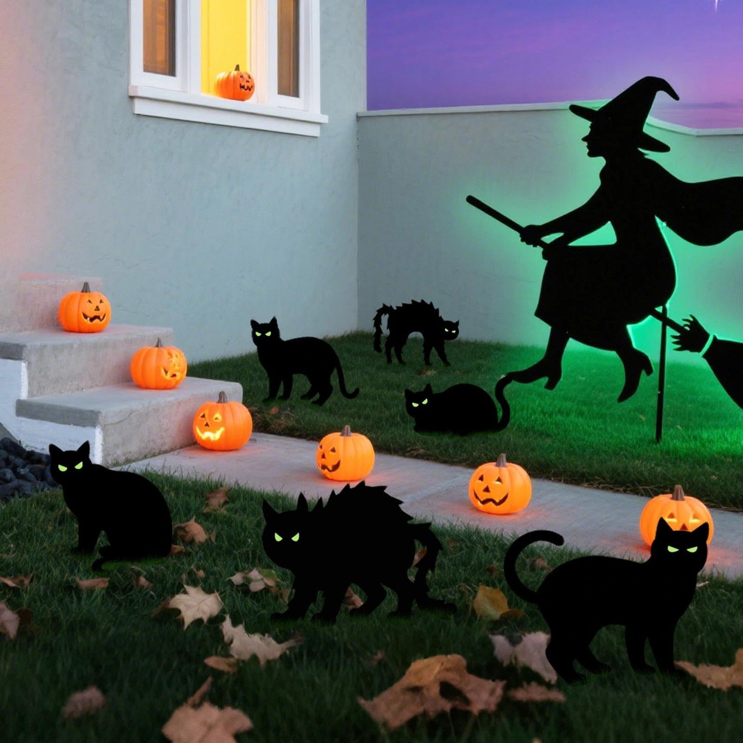 Heyigrow 6 Pack Halloween Black Cat Yard Signs with Stakes, Glow in Eyes Scary Outdoor Decoration for Lawn Garden Courtyard