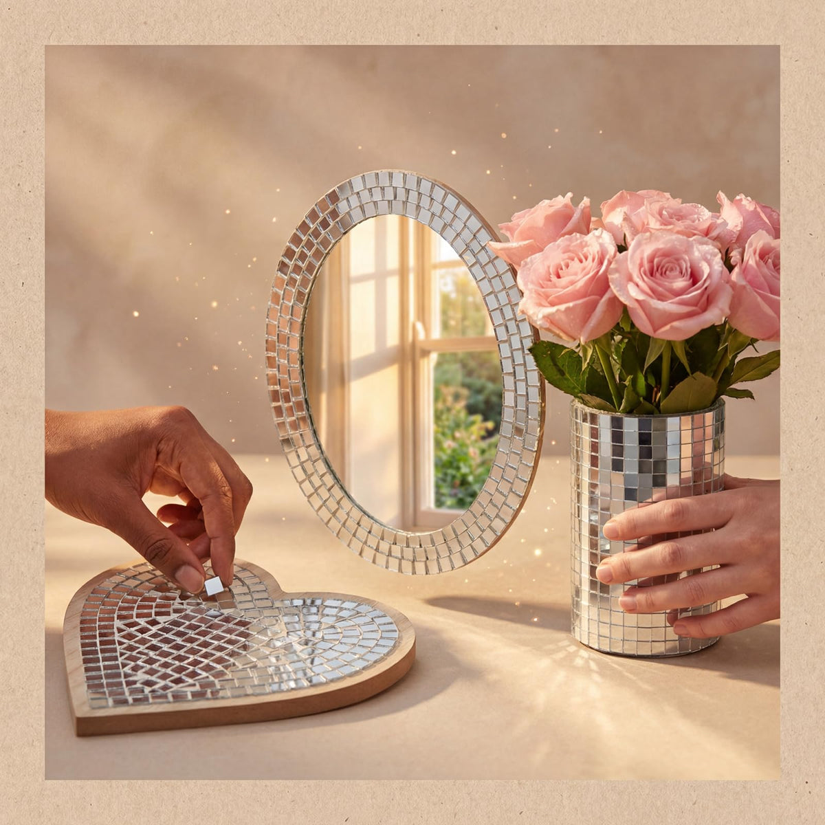 Yuanan 12000 PCS Disco Ball Mirror Tiles, 5×5 Mm Self Adhesive Mirror Mosaic Tiles Bulk Glass Mosaic Stickers Extra Sticky for Flower Pots, Glassware, Cups, DIY Crafts, Party and Home