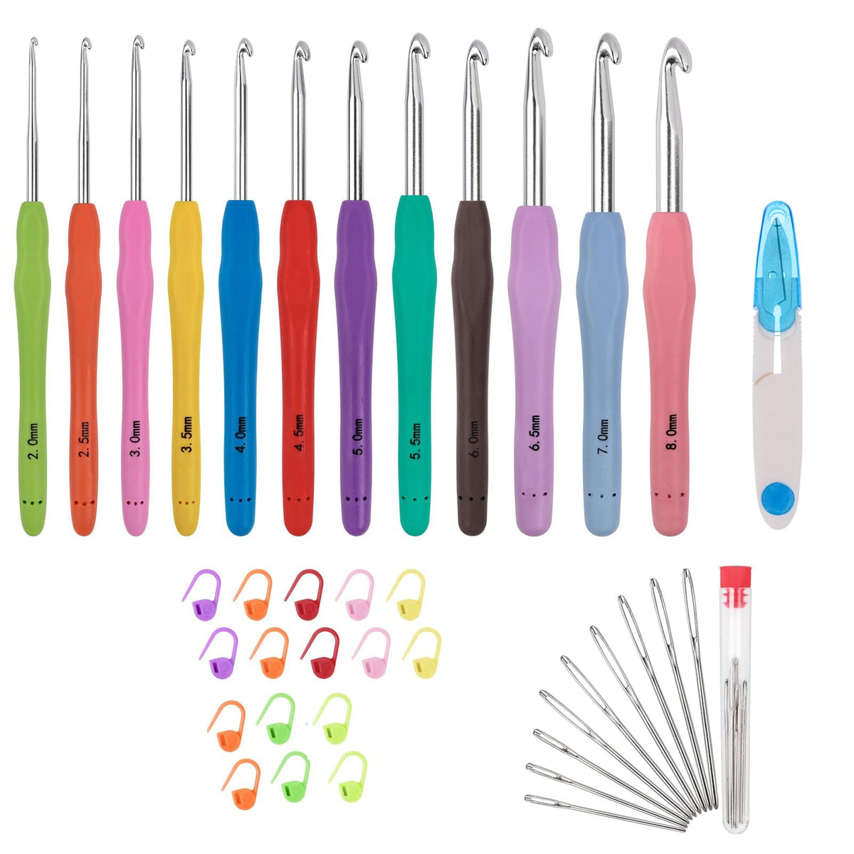 AMZTKDIY Yarn Winder Set with 12 Crochet Hooks | Electric & Manual Ball Winder for Crocheting | Large 10(3.5) oz Capacity, Stepless Speed Control, Low Noise (White-Gray (Manual Capacity 3.5oz))