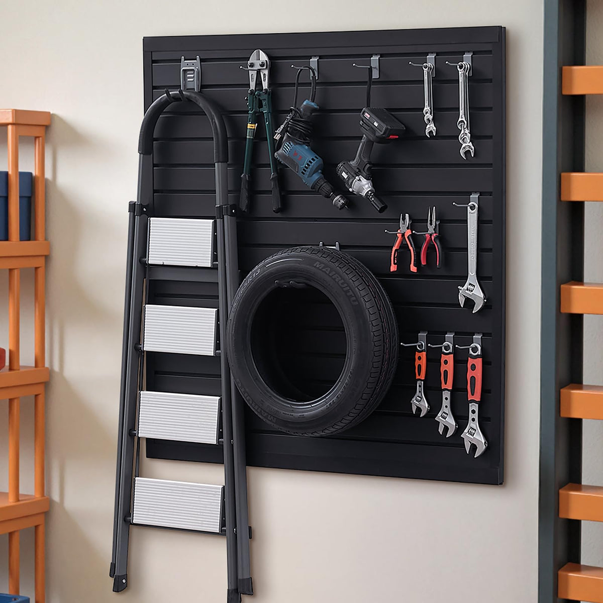 VEVOR Slat Wall Paneling, 4 x 4 ft, PVC Garage Slatwall with Modular Design, Black Slat Wall Easy-to-Install Adjustable Slatwall Panel with Coupling Structure & DIY Cutting, Fits for Storage & Display