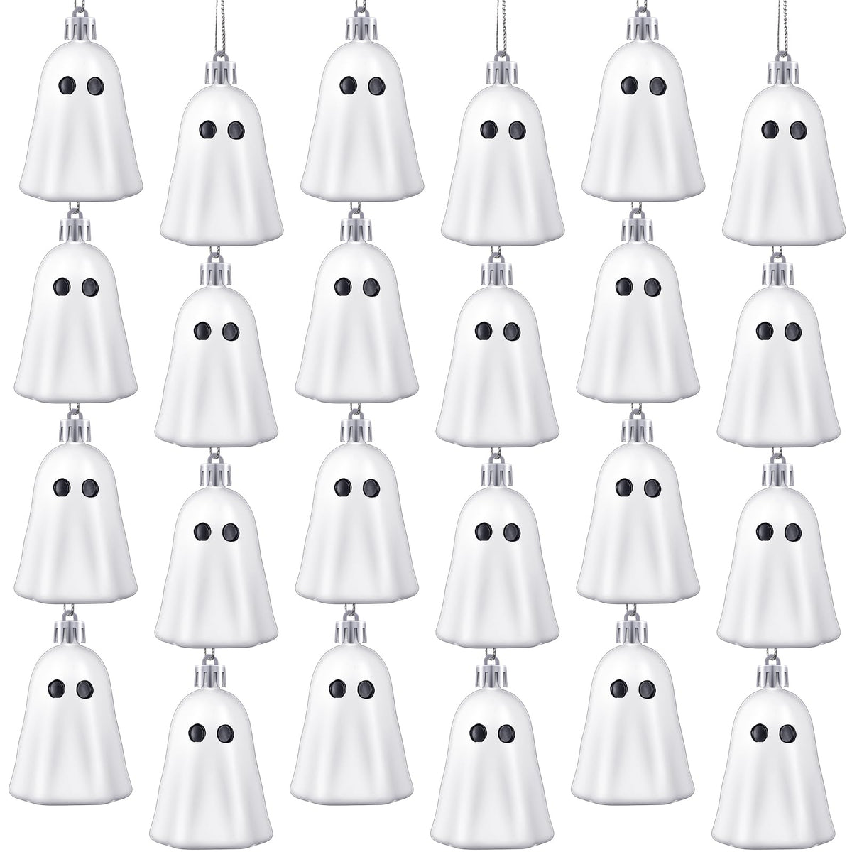 Tigeen 24 Pcs Halloween Hanging Ornaments Cute Ghost Decoration Halloween Tree Decoration Plastic Decorative Mini Ghost Ornaments for Home Tree Party Supplies (Cute,White)