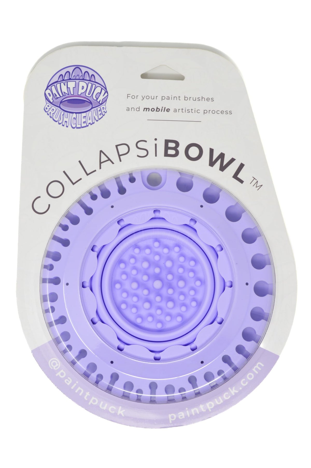 Paint Puck CollapsiBowl Paint Brush Cleaner Rinse Cup (Purple) - Collapsible Paint Water Cup & Brush Cleaner with Brush Holder, Squeegee Lips & Drip Tray for Acrylic, Watercolor & Art Supplies