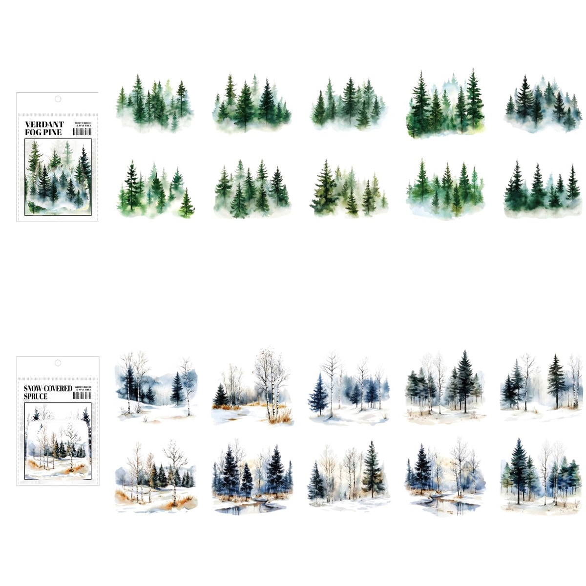 120 Pieces Botanical Tree-Themed PET Sticker, Pine Tree Forest Scenery Aesthetic Stickers for Scrapbooking, Journaling, Creative Journal Supplies and DIY Crafts