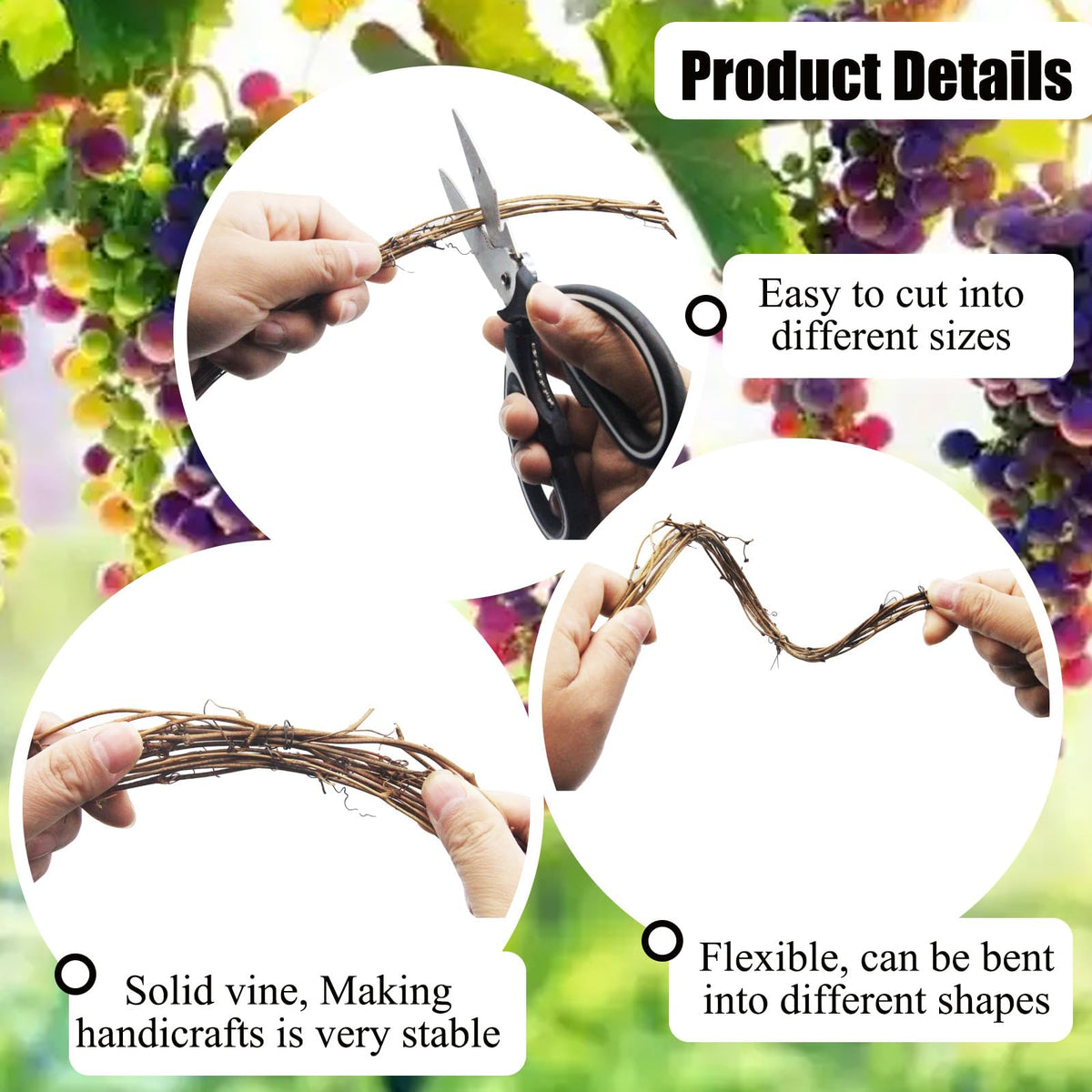 15 Feet Grapevine Garland DIY Crafts Natural Grapevine Twig Vines, 3 PCS Vines Garland Wreaths for Wedding Christmas House Holiday Door Vase Wall Decor