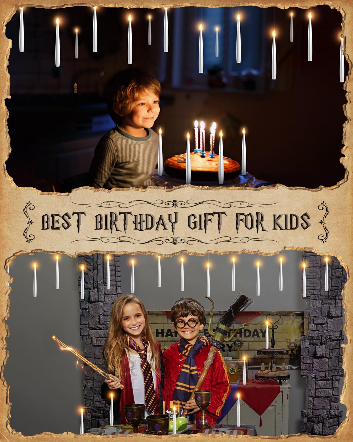 Floating Candles with Wand - 12 Pack Christmas Decorations Magic Flameless Candles Flickering Warm Light LED Hanging Candle Remote, Battery Operated Candles for Christmas Outdoor Indoor Party Decor