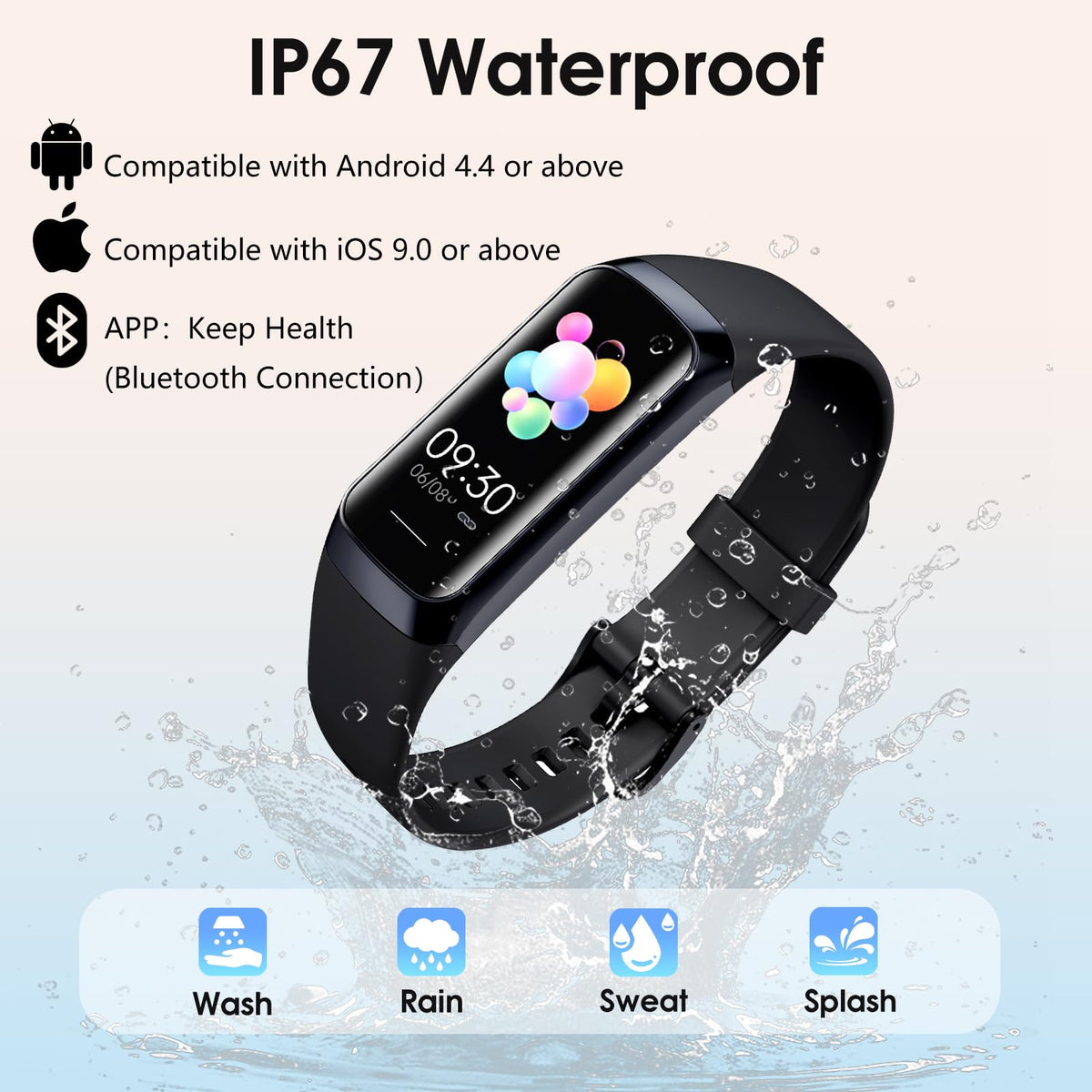 VUHIGIB Fitness Tracker, 24/7 Heart Rate Blood Oxygen Blood Pressure Body Temp Monitor Sleep Calorie Tracker with 1.1" AMOLED Touch Color Screen Pedometer Smart Watch Waterproof for Women Men
