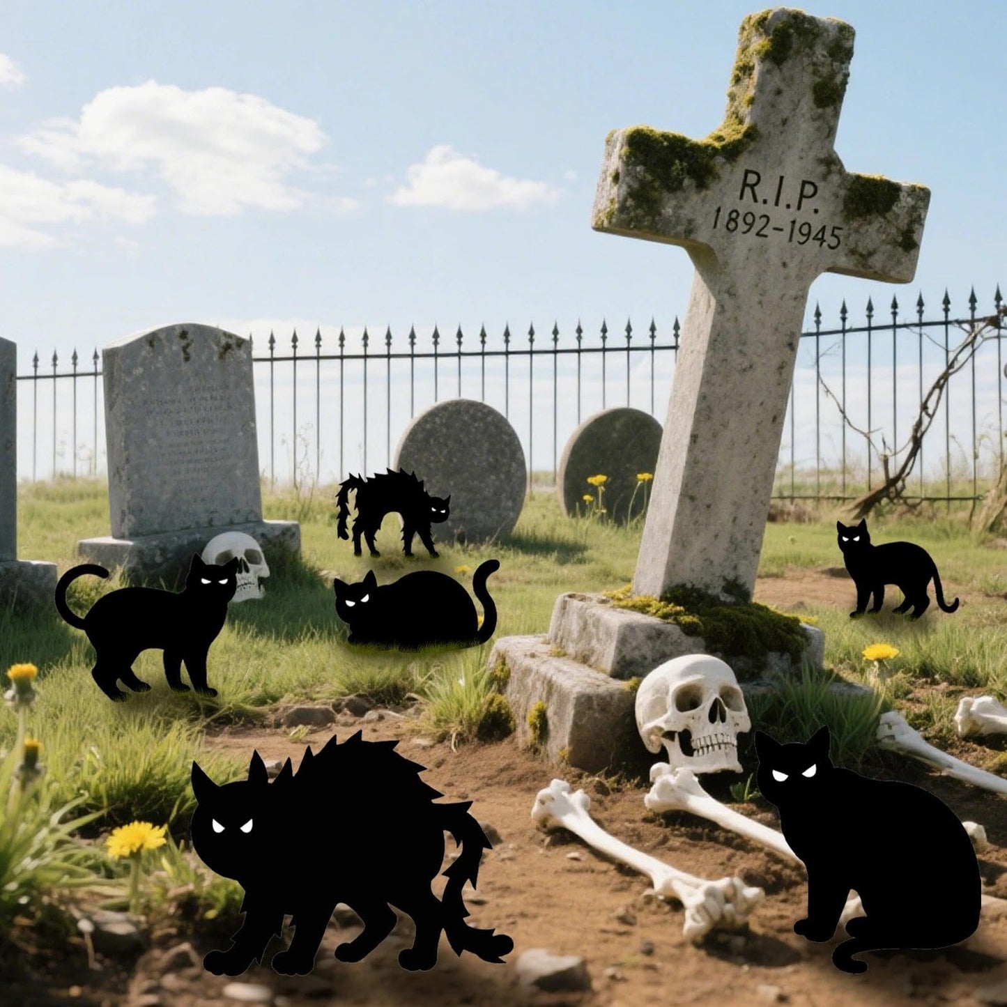 Heyigrow 6 Pack Halloween Black Cat Yard Signs with Stakes, Glow in Eyes Scary Outdoor Decoration for Lawn Garden Courtyard