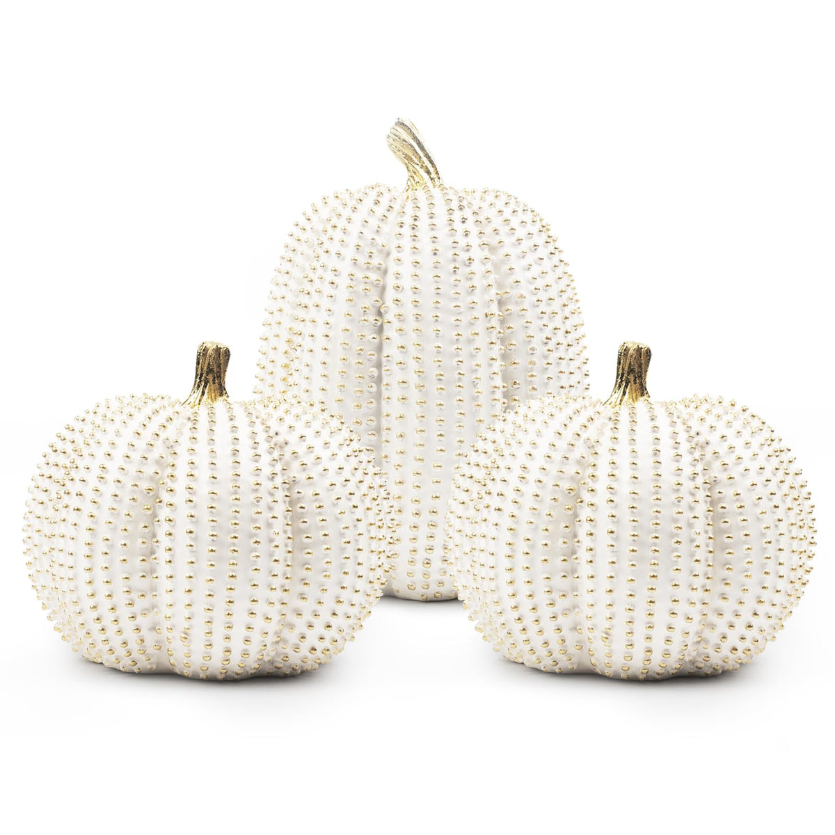 TaoQ C 3 PCS Large Thanksgiving Resin Pumpkin, Fall Pumpkin Figurines White and Gold Glitter Resin Pumpkin for Home Kitchen Halloween Thanksgiving Fall Harvest Decoration