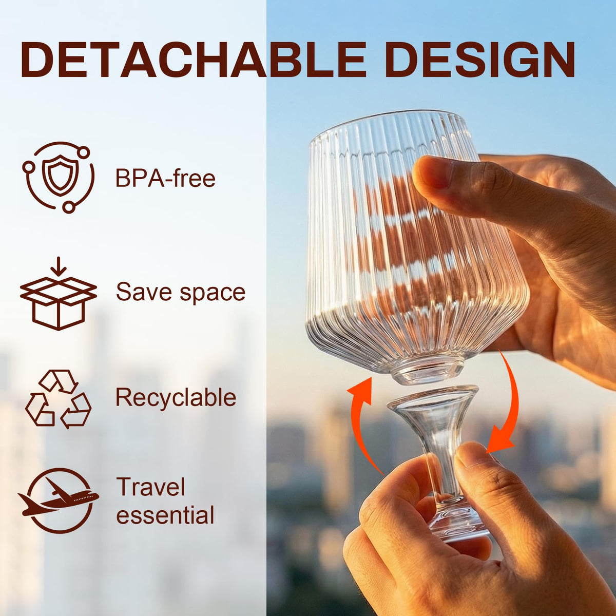 VinoFilt Wine Plastic Glasses Disposable Cups - Detachable Shatterproof Goblets Glass Drinking Reusable Bulk - Party Wedding Outdoor (12oz 30 Pack)