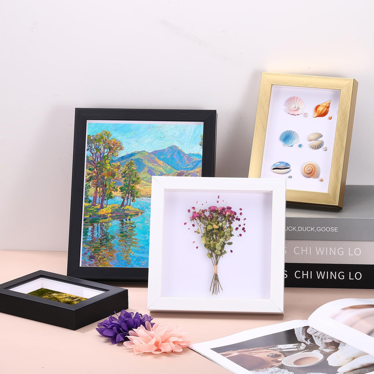 uxcell 4x6 Inch Shadow Box Display Frame, 2cm Deep Photo Shadow Box Plastic Display Case Wall Mount & Tabletop Display for DIY Photos Flowers Memorabilia Wedding Birthday, Gold
