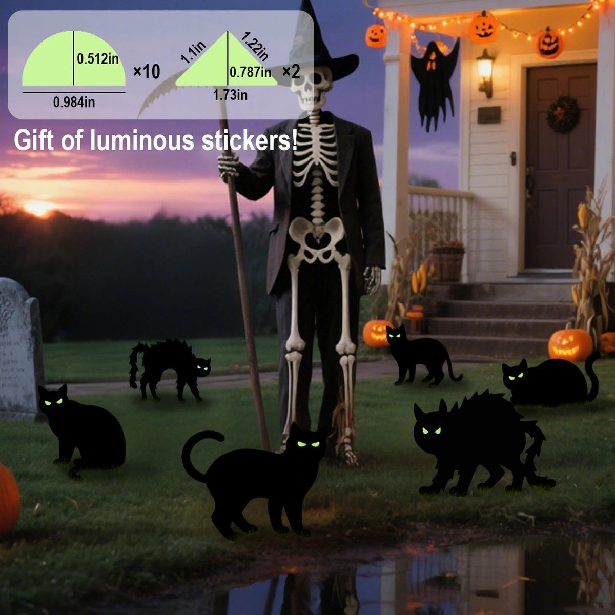 Heyigrow 6 Pack Halloween Black Cat Yard Signs with Stakes, Glow in Eyes Scary Outdoor Decoration for Lawn Garden Courtyard