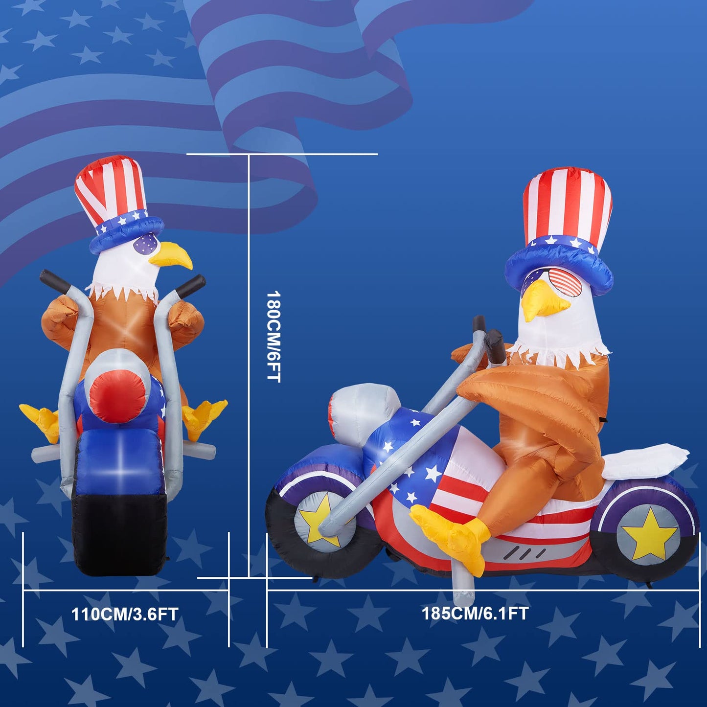 Eagle Inflatable, Camuland 6 FT Fourth of July Inflatable Outdoor Decorations Patriotic Independence Day Inflatable Eagle, Outdoor Inflatables with LED Lights for Yard Garden Lawn Memorial Day Decor