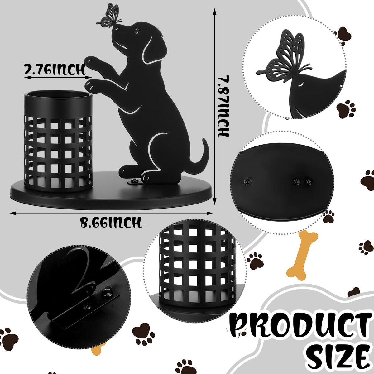 Tandefio Dog Pen Holder for Desk Cute Black Puppy Pencil Holder Metal Desk Accessories Organizer Makeup Brush Pen Cup for Back to School Stationery Office Home Decor Table Centerpiece Lover Gift Women