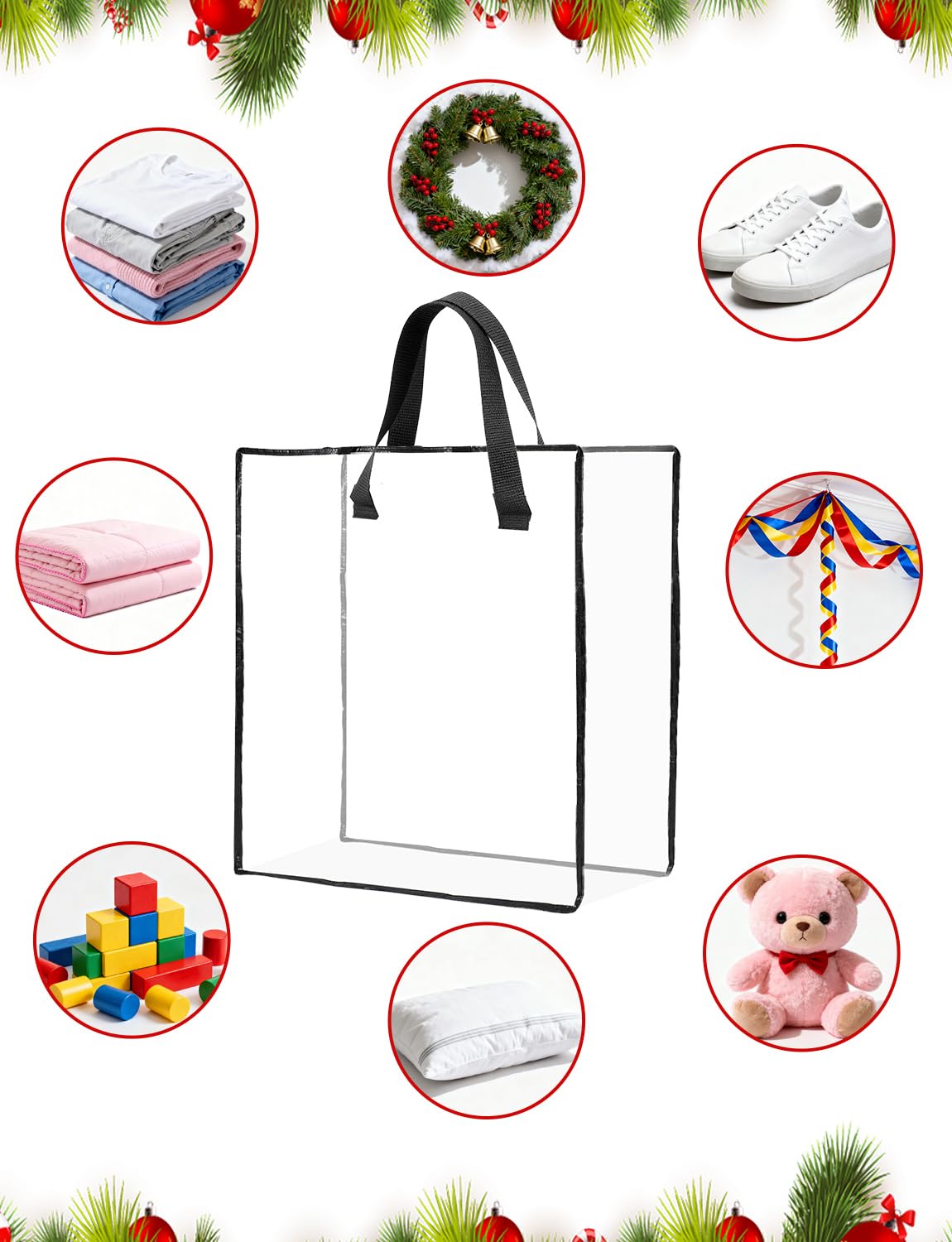HFKPJRT 6 Pack Decorative Wreath Storage Container, 26" Clear Wreath Storage Bags for Halloween Christmas Spring, Large Moving Bags, Under the Bed Organizer for Bedding, Clothing, Toys