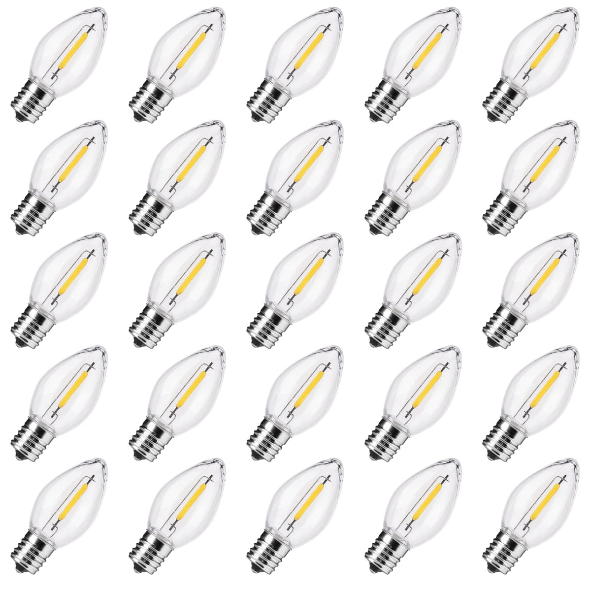 Minetom C7 LED Replacement Bulbs, Warm White Transparent, Shatterproof, 50 Count, C7/E12 Base for Christmas Lights