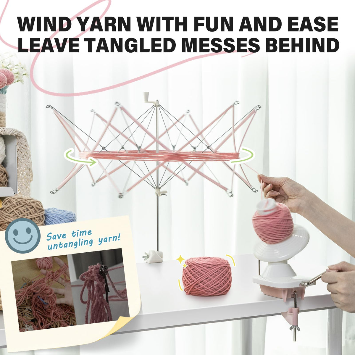 INMAKER Yarn Winder and Swift, Ball Winder and Swift Combo for Crocheting & Knitting, Quick Install Yarn Spinner, Essential Tool for Crafting Enthusiasts