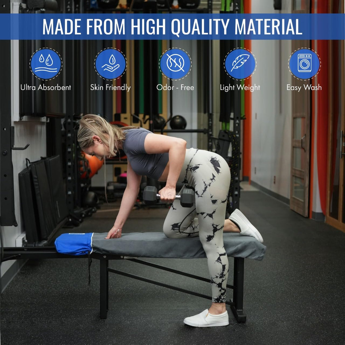 BENCHBARRIER® - The Next Step in Gym Hygiene | Protective Gym & Fitness Equipment Cover | Clean, No-Slip Microfiber Barrier for Sweaty, Germy Surfaces | Helps Stay Fresh Between Washes | Portable with Built-In Storage Pockets