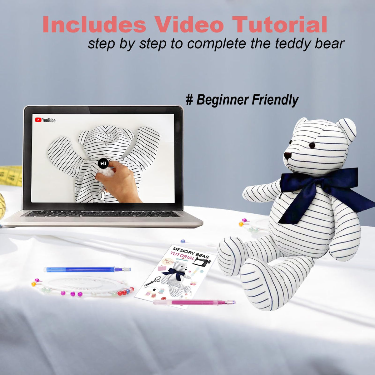 Topapfo Large 17 Inch Memory Bear Patterns for Sewing, Beginner Friendly Teddy Bear Templates with Detailed Instruction, Safety Eyes Noses Pins (17 Inch)