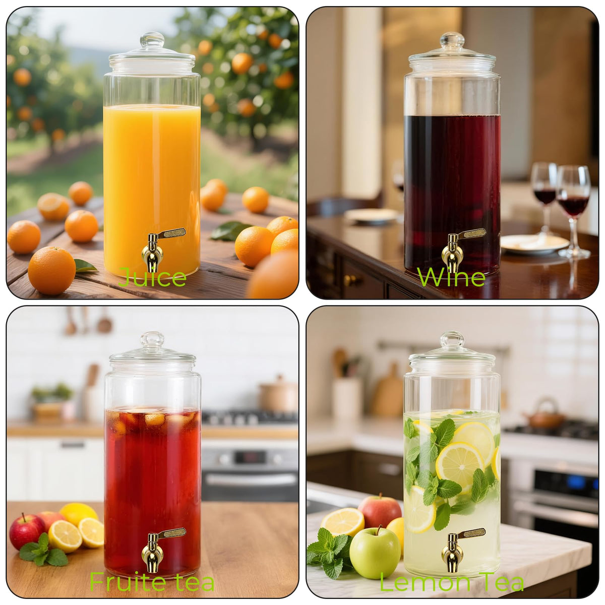 Glass Drink Dispensers For Parties, 1.5 Gallon Beverage Dispenser With Glass Airtight Lids, Gold Metal Stand And Stainless Steel Spigot. Lemonade & Juice Dispenser With Chalk board-One Pack