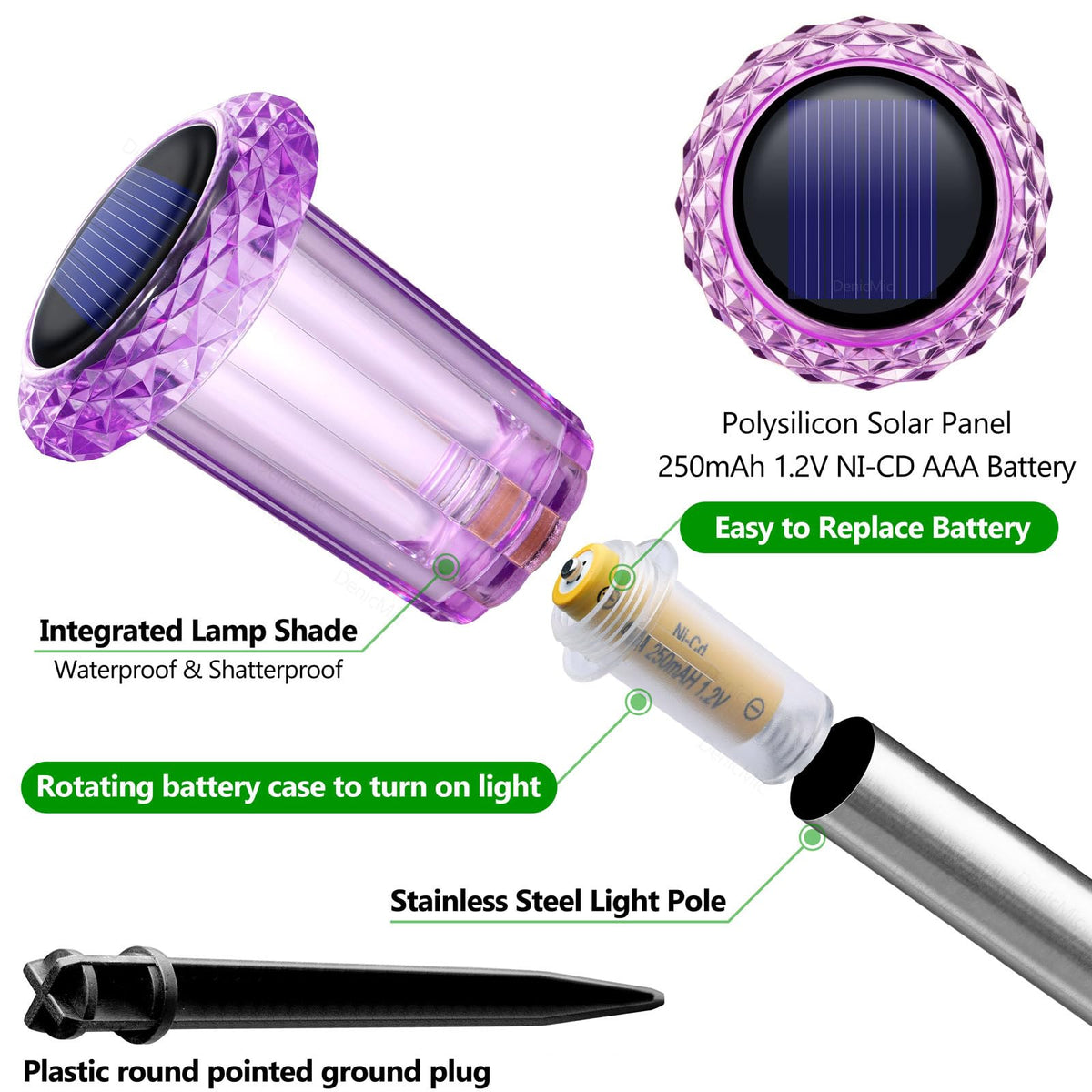 DenicMic Solar Halloween Lights Outdoor 10 Pack Waterproof Outside Lights for Yard Pathway Garden Driveway Walkway Landscape Path Lighting Purple LED Stainless Steel Stake Halloween Decor