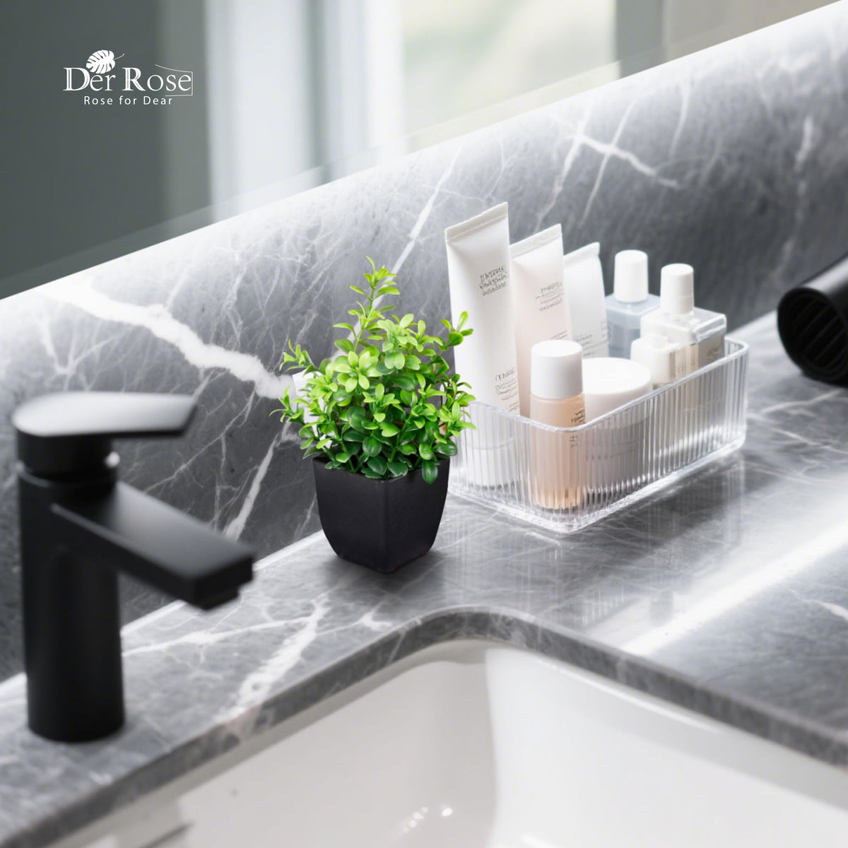 Der Rose 4 Pack Black Bathroom Decor Fake Plants Mini Artificial Greenery Potted Plants for Halloween Decor Indoor Office Table Room Farmhouse Decor