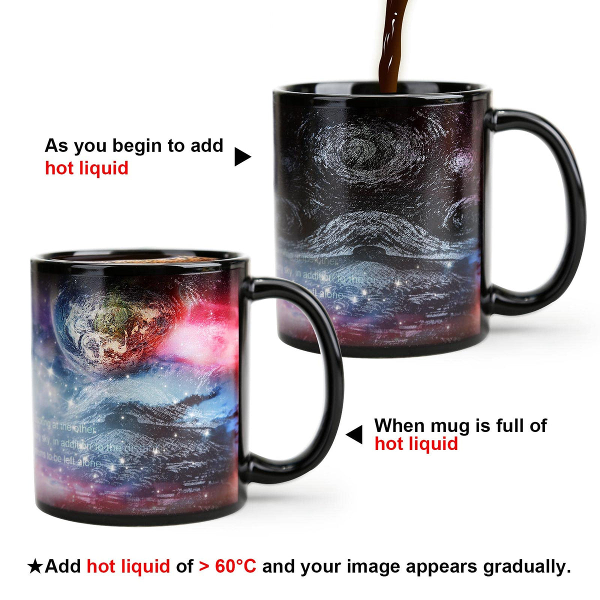 MUGKISS Color Changing Mug 12oz, Ceramic Heated Coffee Mug of Novelty Style, Gift for Family, Friends and Lover (Star Crossing B)