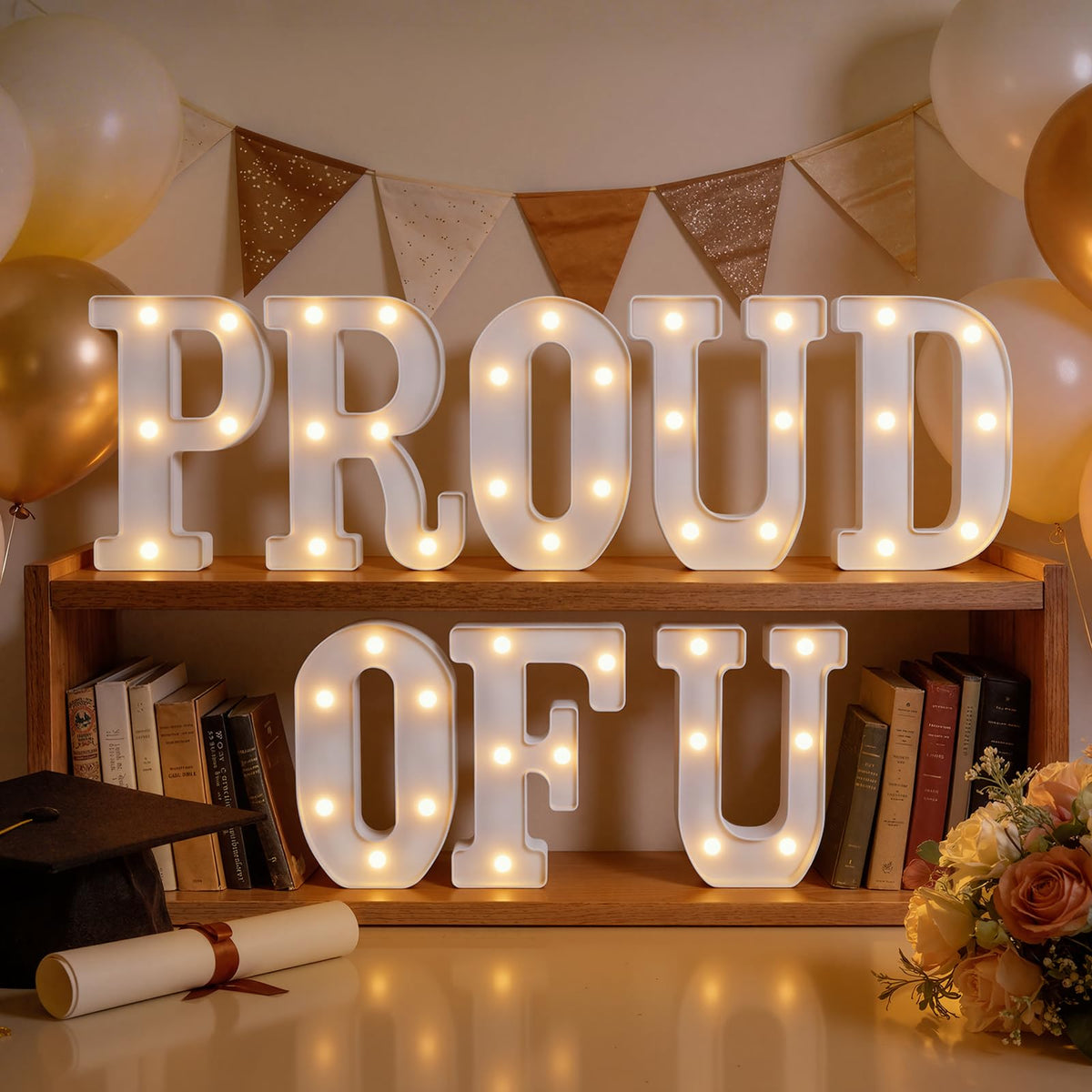 2026 Graduation Decorations PROUD OF U Light Up Letters, Proud of You Marquee Letters for High School College Congratulation Graduation Party Decor, Led Letter Sign for Class of 2026 Grad Party