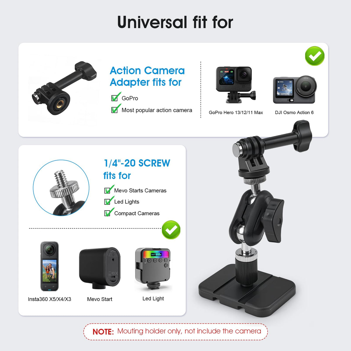 Magnetic Camera Fence Mount for Sports Recording, Universal Pole Mount fits for GoPro Insta360 X5 Mevo Camera, Flexible Fold Magnet Base for Flat & Curved Surfaces, Gym & Training Video Mount