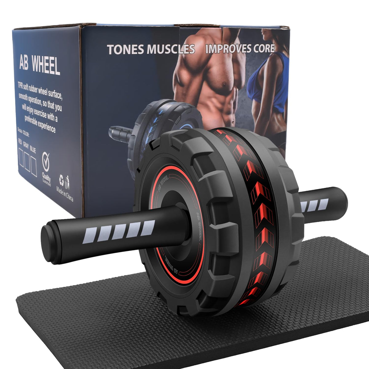 FEELCAT Ab Roller Wheel,Stable Wide Wheel For Beginner,Men,Women,Abs & Core Workout Equipment For Home Gym With Knee Pad,Abdominal Wheel For Full-Body Strength Training (Red wide wheel)