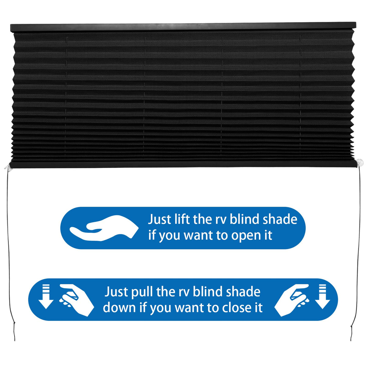 NOVINO RV Blinds for Camper Window, Pleated Shade 50inW x 38inH, Black