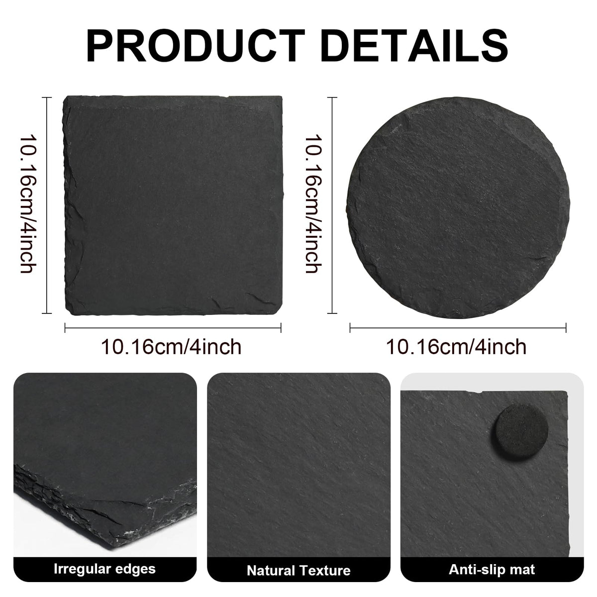48 Pack 4 Inch Slate Coasters,Black Blank Slate for Laser Engraving,Square & Round Slate Coasters Bulk for Home & Bar Table Protection (24 Square + 24 Round)
