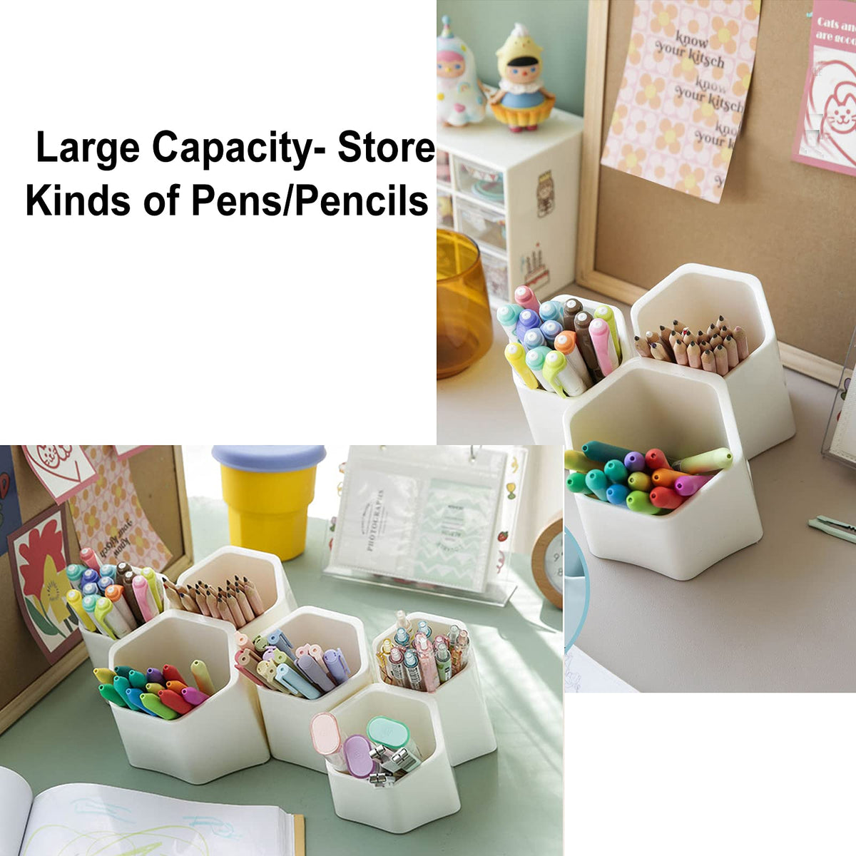 BTSKY Hexagonal Creative Pen Holder, Pen Container, Brush Pot, Combination Desktop Storage Organizer, Creative Hanging Planter Holder Multifunctional Wall-Mounted(White)