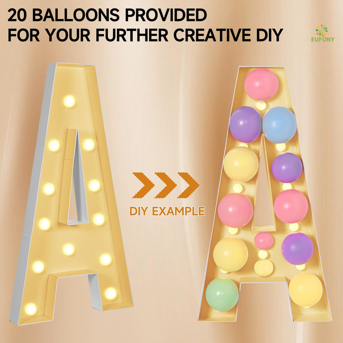 EUFONY Marquee Letters 4 Feet Tall, 4 FT Marquee Light Up Letters, Giant Light Up Letters 4FT for Birthday Party Baby Shower Gender Reveal Graduation Prom Decorations, Letter R with LED Lights DIY Kit