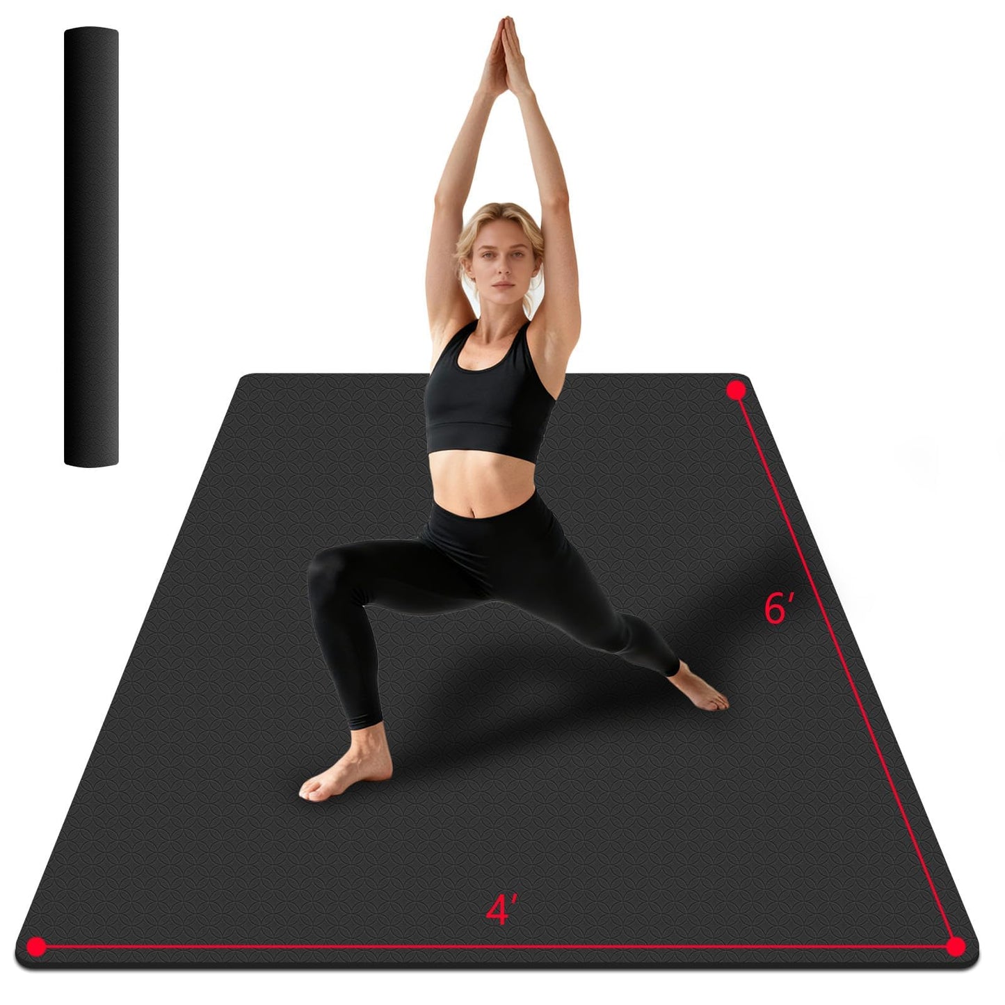 VTORY Extra Large Yoga Mat 6'x 4'x 12mm (1/2in) Thick Exercise Mat for Men and Women, Non-Slip, Durable Workout Mat for Home Workout, Yoga, Pilates, Stretching (Black)