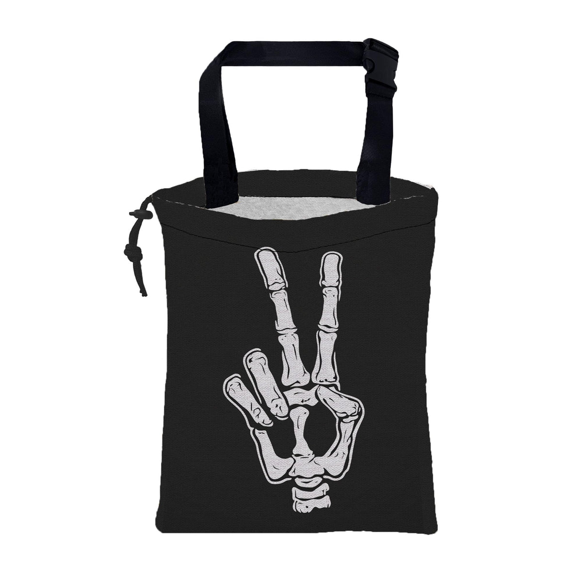 KXWQTRDD Car Garbage Bag Skeleton Hand Peace Sign Drawstring Car Trash Bag Hanging for Back Seat with Adjustable Buckle Canvas Vehicle Trash Can Easy-to-Install