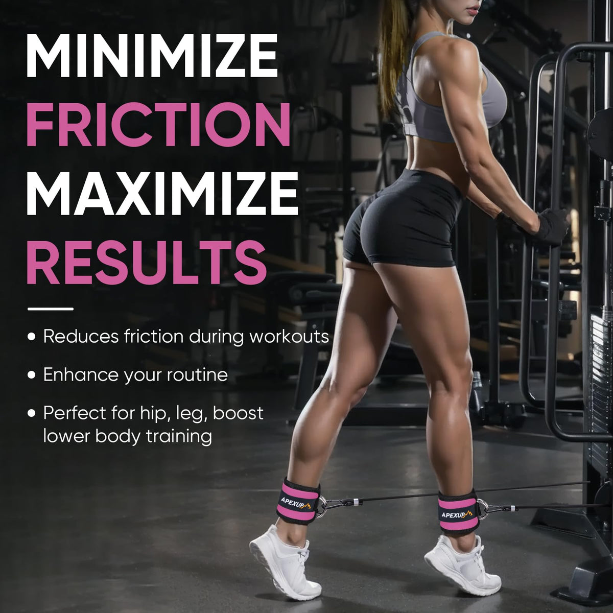 APEXUP Ankle Strap for Cable Machine, Ankle Resistance Bands, Cable Kick Back Straps for Gym, Glute Workouts, Leg Extensions, Adjustable Straps with Neoprene Padding (Pair, Rose Red)