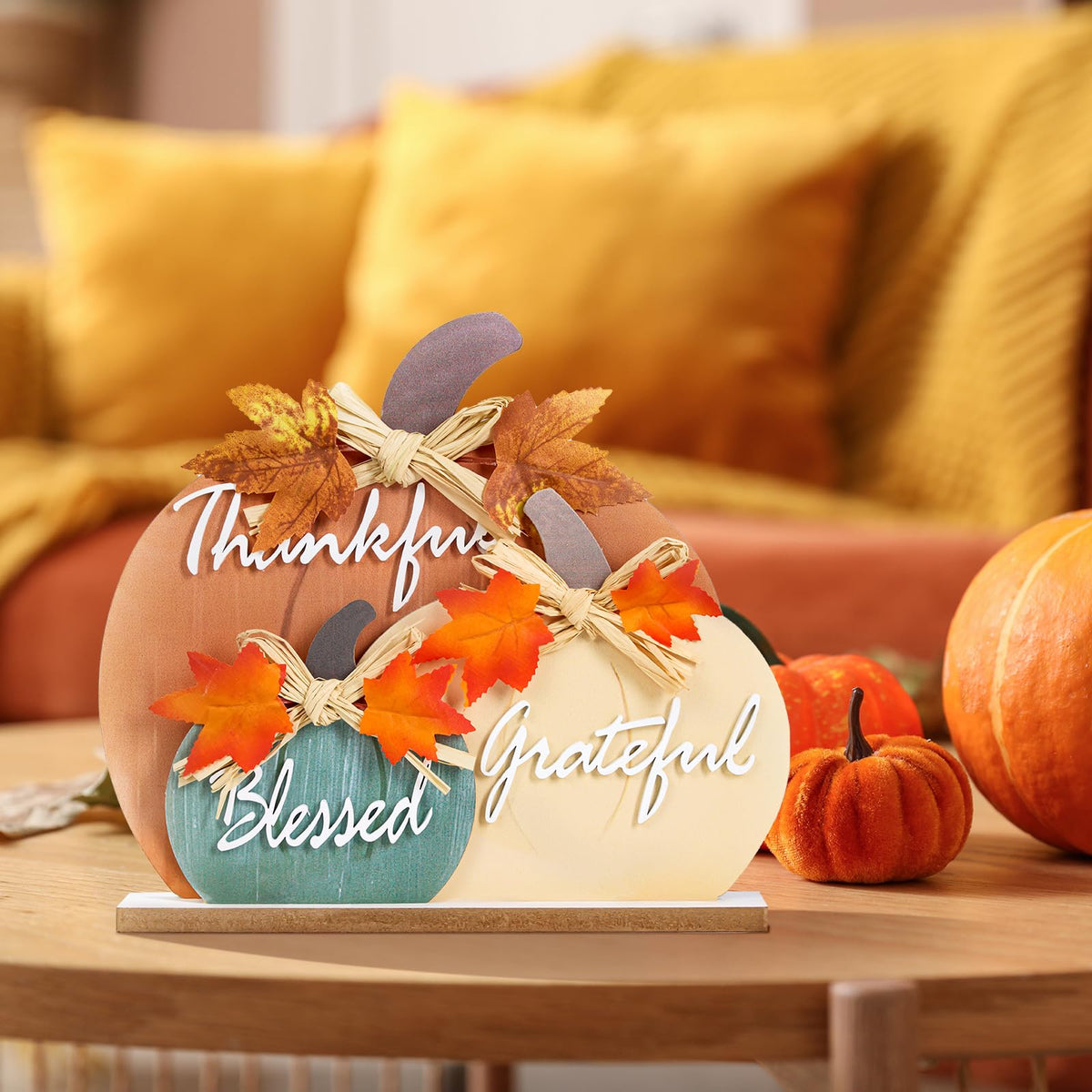 LXDNBGO Fall Pumpkin Decor, Thanksgiving Fall Decorations for Home, Farmhouse Wooden Pumpkin Autumn Decor, Thanksgiving Decorations Sign for Table Office Desk Mantle
