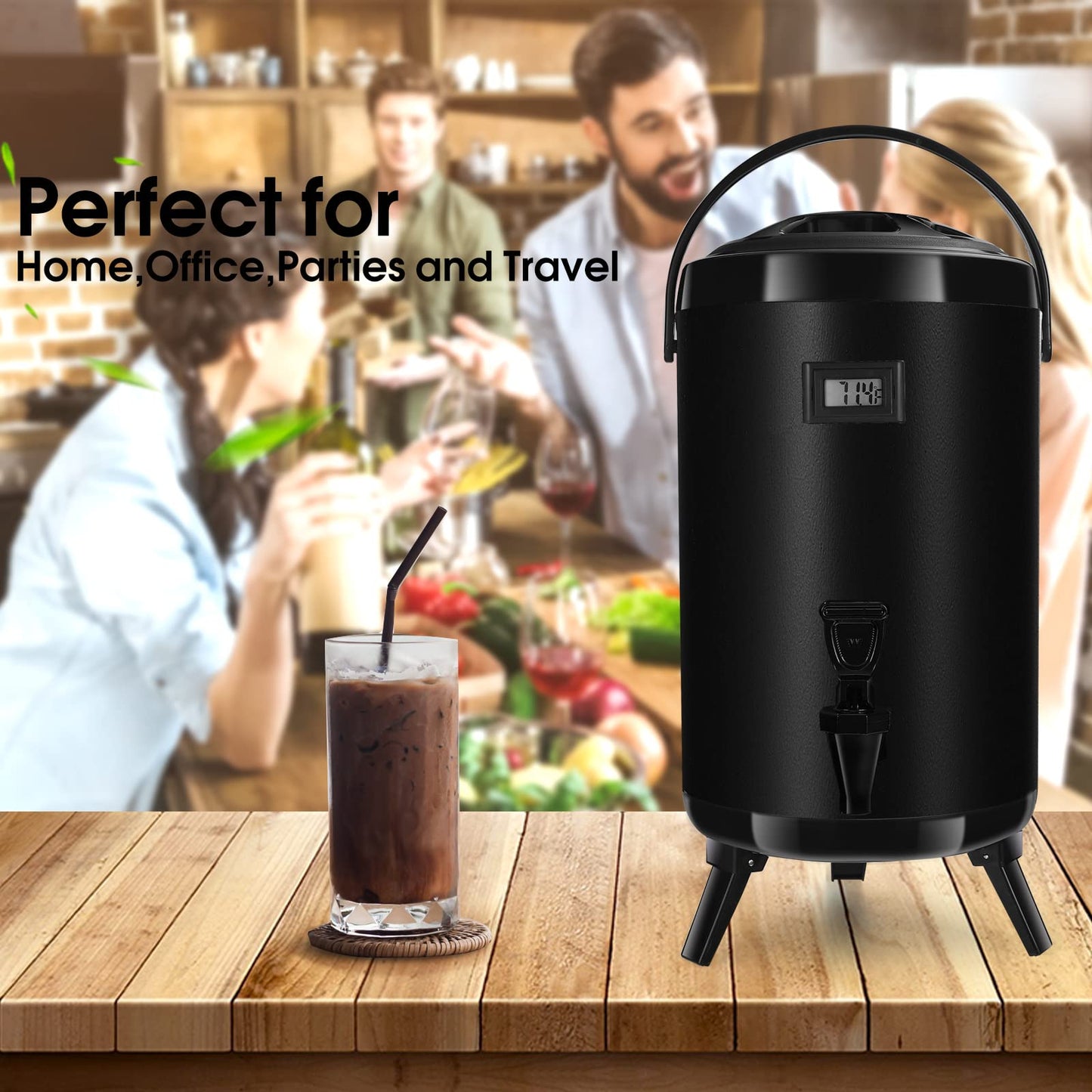 VorChef Hot Beverage Dispenser, Stainless Steel Insulated Beverage Dispenser Cold and Hot Drink dispenser with Thermometer–3.2-Gallons 12 Liters Water Dispenser with Spigot for Tea & Coffee, Water
