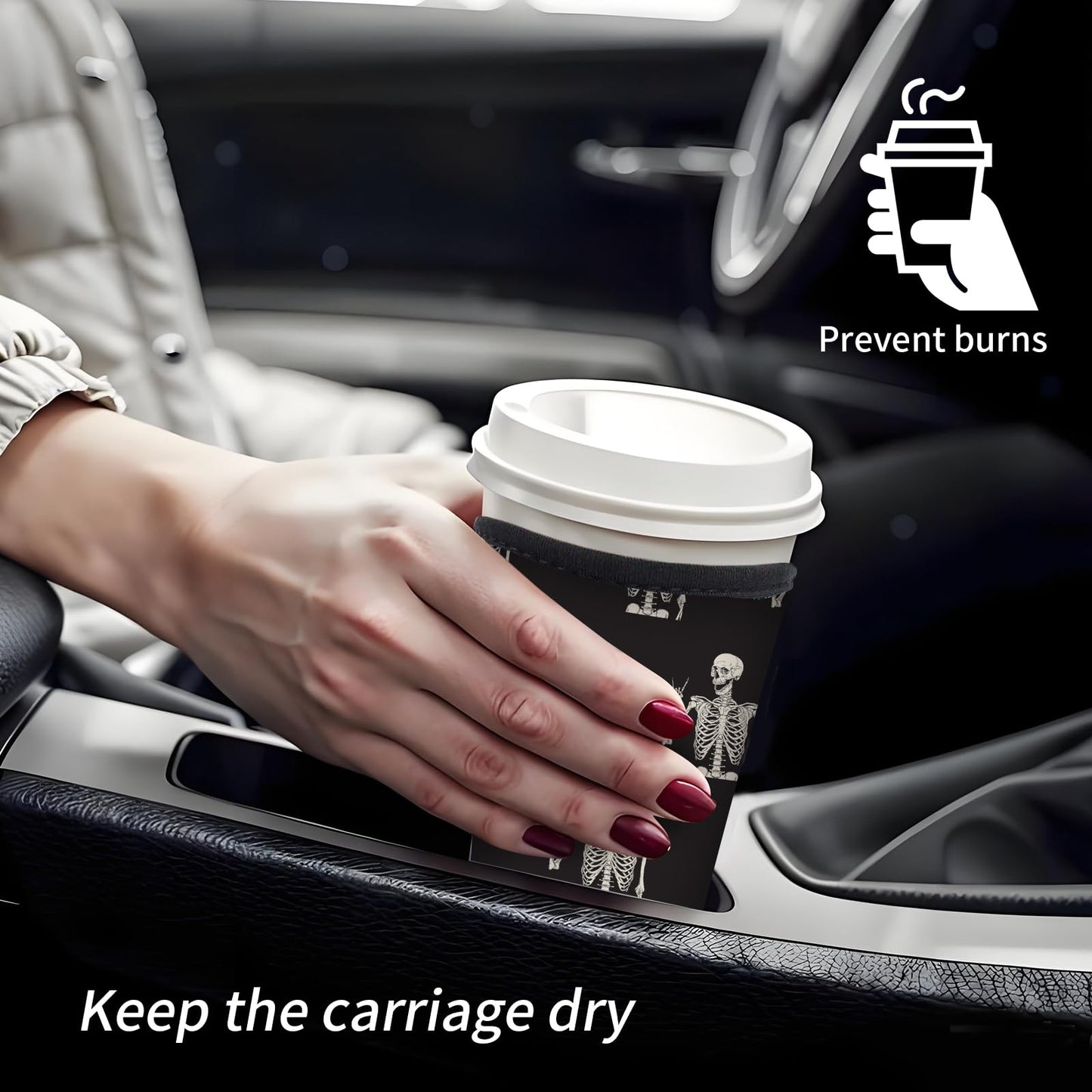 AMZXCFGL 3 Pack Reusable Neoprene Insulator Sleeve for Iced Coffee Cups, Cute Funny Coffee Cup Sleeve, Universal Fit 16-32oz Cups for Hot Cold Beverages Cute Skull