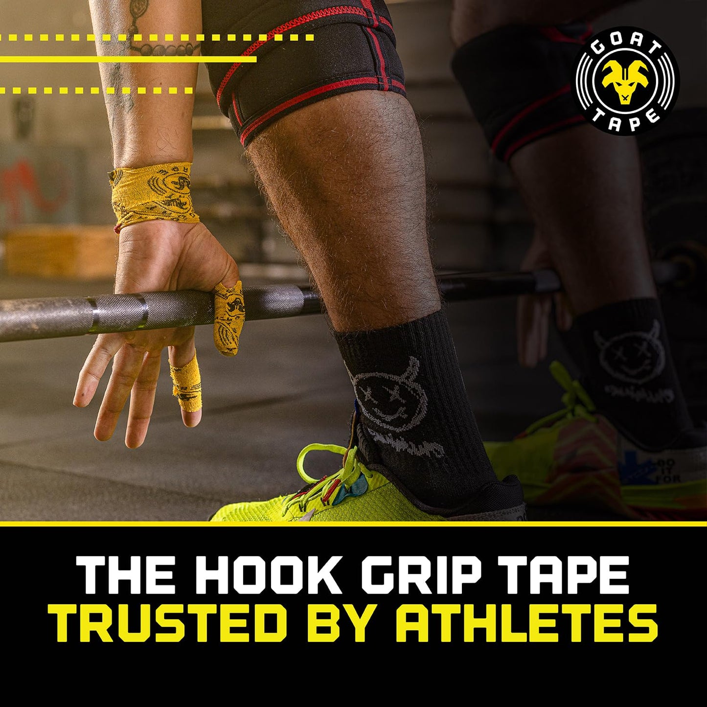 Goat Tape Super Stretchy Thumb Tape - Weightlifting Hook Grip Tape & WOD Tape for Cross Training, Gym Workout Tape, Athletic Finger Wrap - Flexes with Every Move - 15 Feet per Roll (Black 2-Pack)