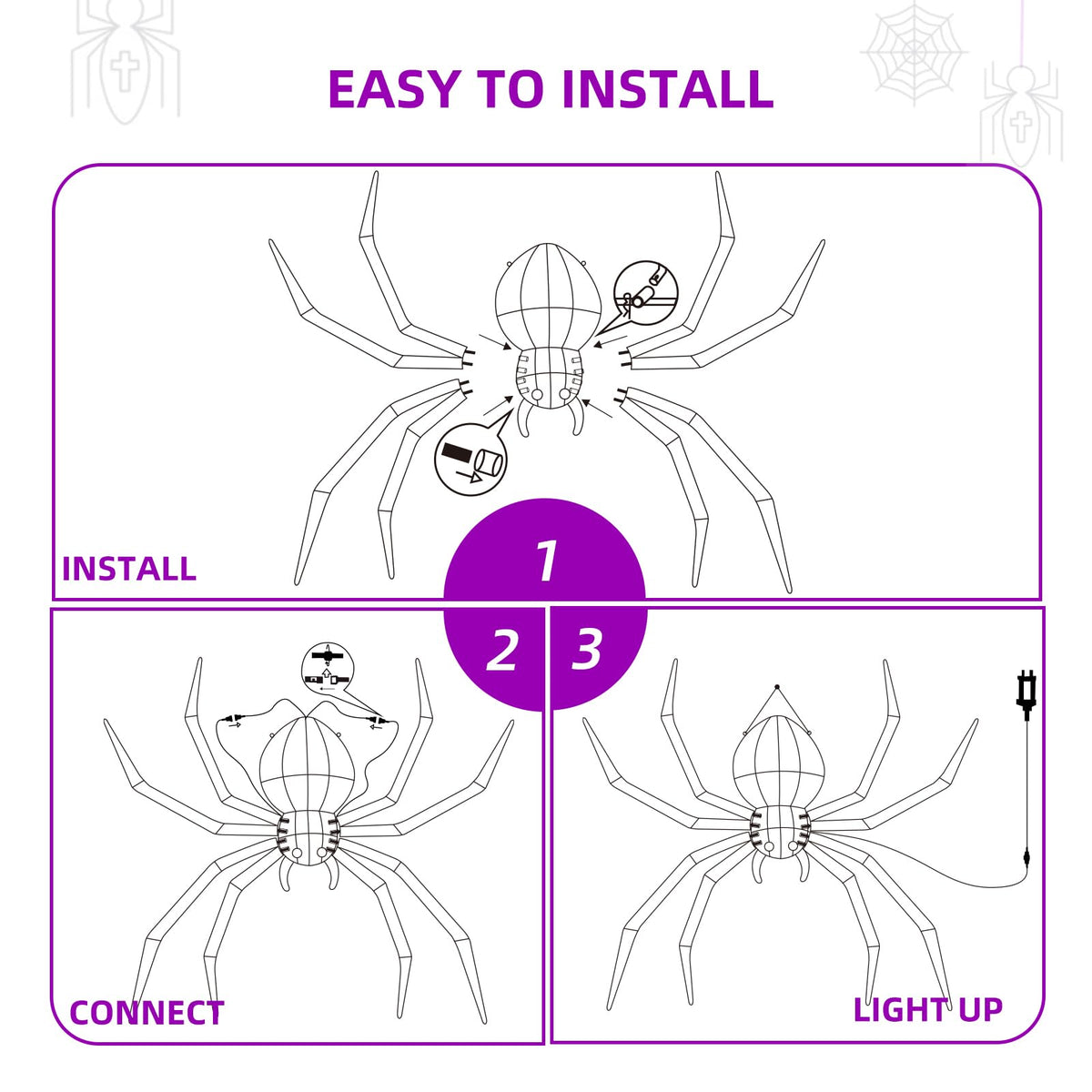 HOYECHI Halloween Decorations Outdoor Hanging Spider - 4.2FT Giant Climb The Wall Spider Halloween Decor, Light Up Spider with 90 LED Lights, for Front Yard Porch Roof Party Outside - Black