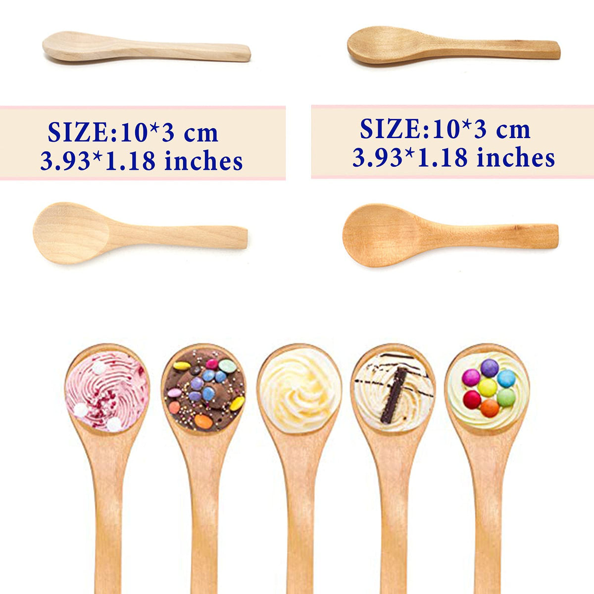 Small Wooden Spoons 50 PCS Mini Wooden Spoons for Body Scrubs/Sugar Scrubs/Spices/Ice Cream/Bath Salts, 3.93inch Little Wooden Spoon